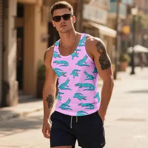 Crocodile pattern vest for men | Fun crocodile sleeveless shirt | Sports outfit fitness vest | Summer casual vest shirt