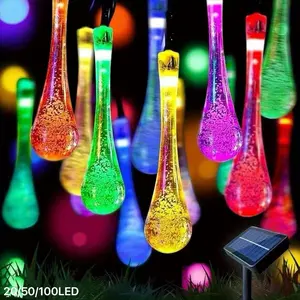 Solar Powered LED Water Drop String Lights, Waterproof Multi-Color Outdoor Decor, Christmas Garden Decoration, Patio Home Scene Lighting