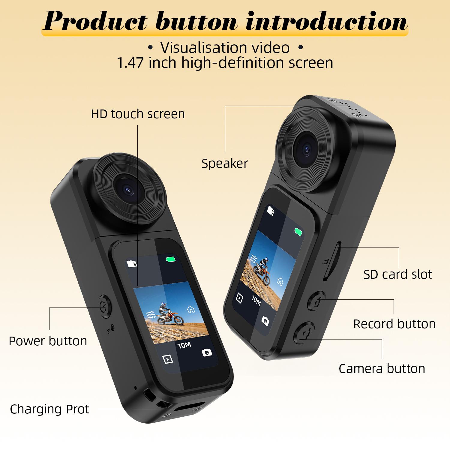 Mini Action Camera 2.7K | 32G Thumb Sports Camera with EIS Stabilization, Wearable POV Chest Camera, for Running, Cycling,Hiking, Outdoor Adventures
