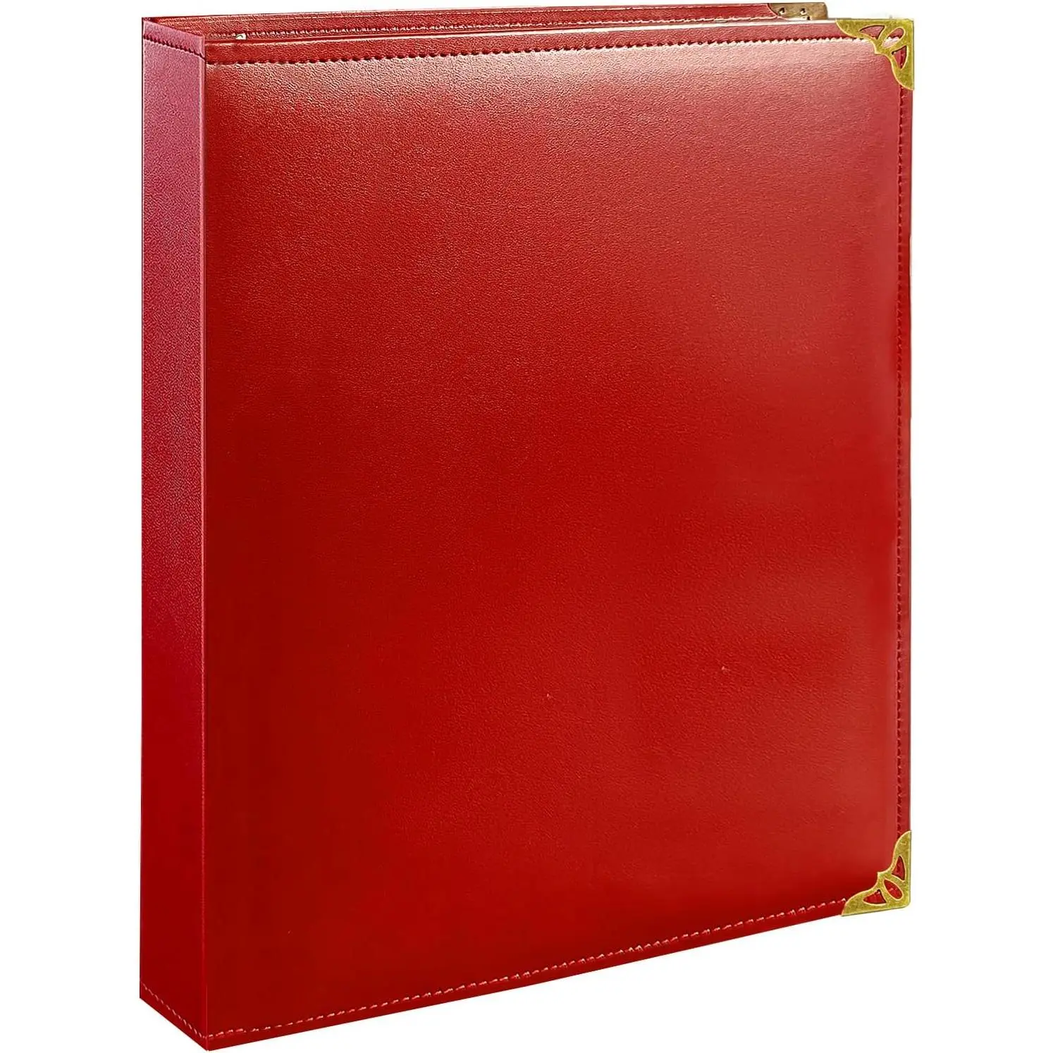 Leather 3 Ring Binder, 1 Inch D Ring, Holds 8.5" x 11" Paper Letter Size, Brass Corner Protectors, Faux Leather Cover, Professional Office & School Binder (1 Pack, Red, 1 Inch)