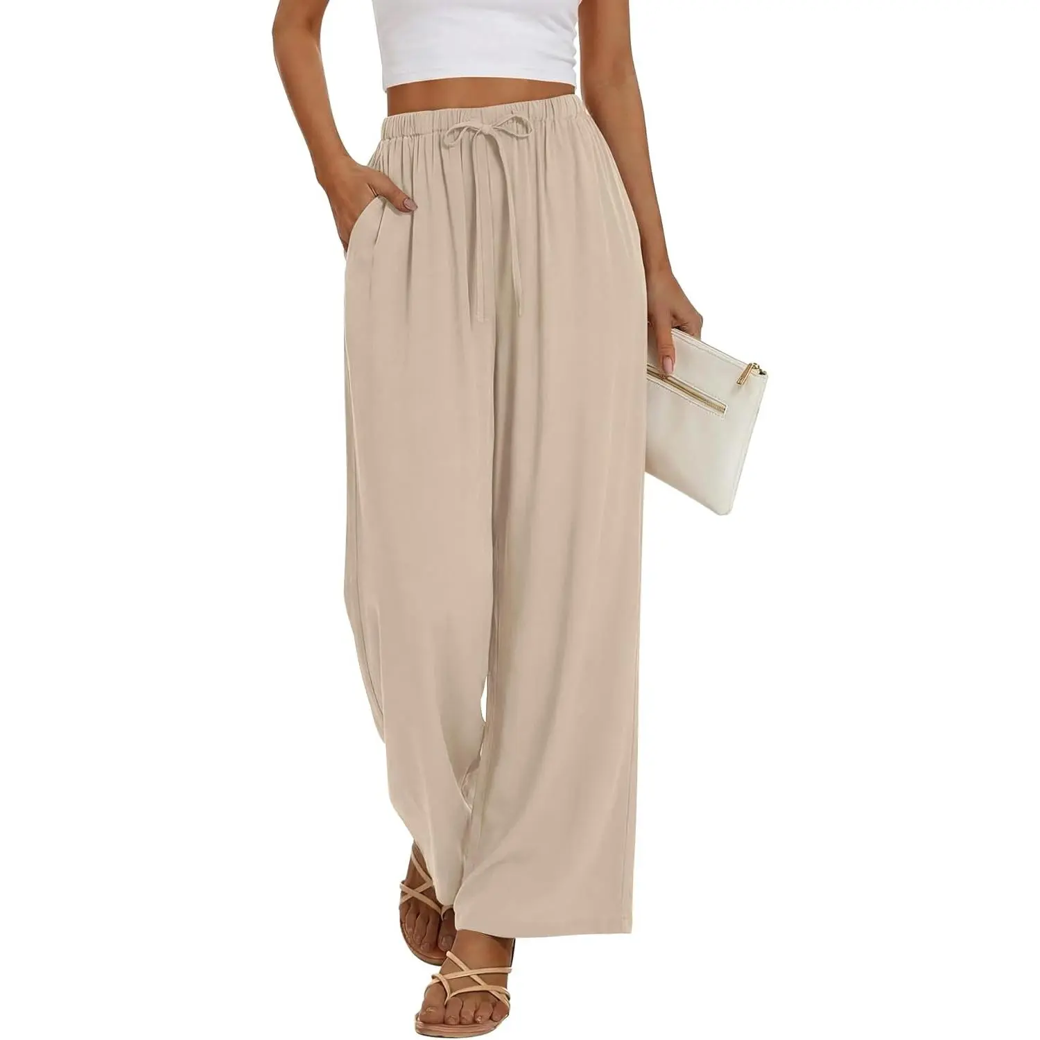 Women Cotton Summer Palazzo Pants Flowy Wide Leg Beach Trousers with Pockets Fashion Clothing Women Cotton Summer Palazzo Pants Flowy Wide Leg Beach Trousers with Pockets Fashion Clothing