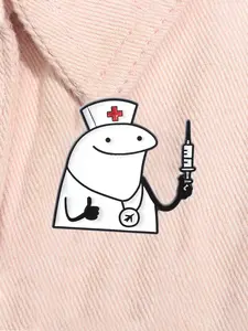 Funny Flork Meme Enamel Pin Nurse Holding Medical Syringe Flork Gives a Thumbs Up Cartoon Character Alloy Brooch Lapel Backpack Badge Fashion Jewelry Accessories Gift for Friends