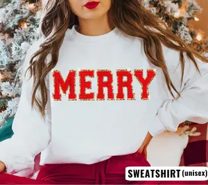 [SALE UP TO 50% + FREE SHIP] - Chenille Patch Christmas Sweatshirt, Christmas Shirts, Merry Christmas Crewneck Ugly Christmas Sweater Unique Holiday Gift Merry Sweatshirt, Cozy Unisex Sweatshirt