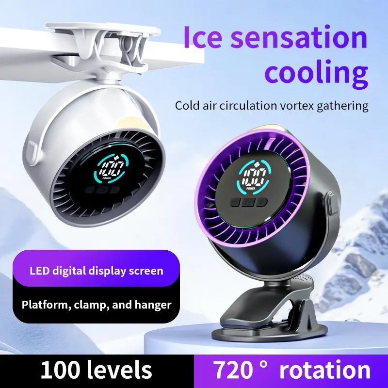 【BackToSchool】USB Rechargeable Desk Fan with LED Display, 100 Speed Settings Mini Circulation Fan, Clip & Wall Mount Small Office Fan, Quiet 36dB, Type-C Charging, Night Light, 1200mAh Battery