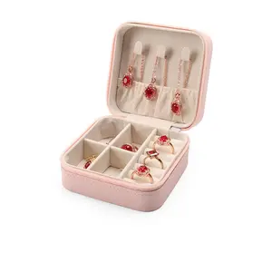 Pink Jewelry Storage Box - Small Square Organizer for Rings, Earrings & Necklaces | Compact and Stackable Design with Flannelette Lining | Perfect for Dressers and Travel Scenarios
