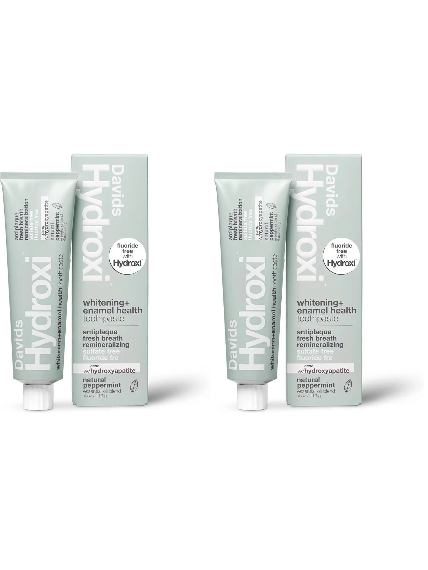 Davids Nano Hydroxyapatite Toothpaste Sensitive + Whitening Peppermint 4oz | Fluoride Free | Remineralizing | Enamel Health | Antiplaque | SLS Free | Made in USA | Recyclable Metal Tube | EWG Verified