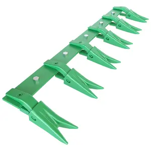 The heavy-duty 46 inch bucket bar is designed specifically for ultra compact tractors, requiring no drilling and suitable for bucket cutting edges of 1/2 inch or smaller, with a durable green surface, rake