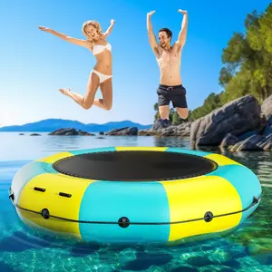 Inflatable Water Trampoline for Lake, 10FT/12FT Recreational Floating Water Bouncer with 500W Electric Inflator & Rope Ladder, Portable Pool Trampoline Swim Platform