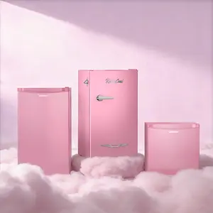 Upstreman Pink mini fridges Compact pink Refrigerators Retro fridge Classic Designs with Bottle Opener Energy Saving Adjustable Thermostat Metal Handle LED Lamp Ultra-Quiet Perfect for Dorm Bedroom Office retro design