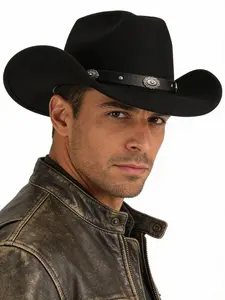 Punk Western Style Cowboy Hat, Solid Color Wide Brim Sun Hat for Women & Men, Unisex Design, Trendy All-match Minimalist Accessories for Birthday Gift