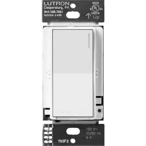 Lutron Sunnata On/Off Switch, 6A Lighting or 3A 1/10HP Motor, Single Pole/Multi-Location, ST-6ANS-WH, White