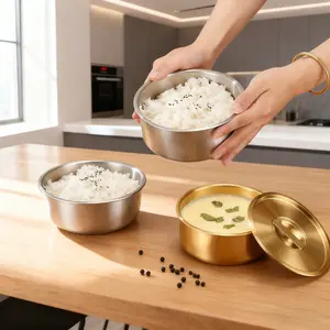 2pcs Korean Style Mixing Bowls with Lids, 38.7oz Large Capacity Soup Bowl, Food Storage Container, Steamed Egg Cup, Microwave Safe, Stainless Steel Bowls