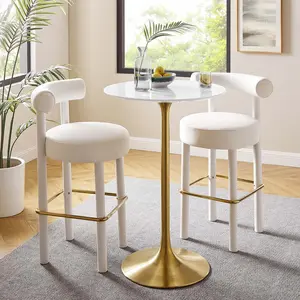 Modway Lippa 28" Round Wood Top Bar Table in Gold White