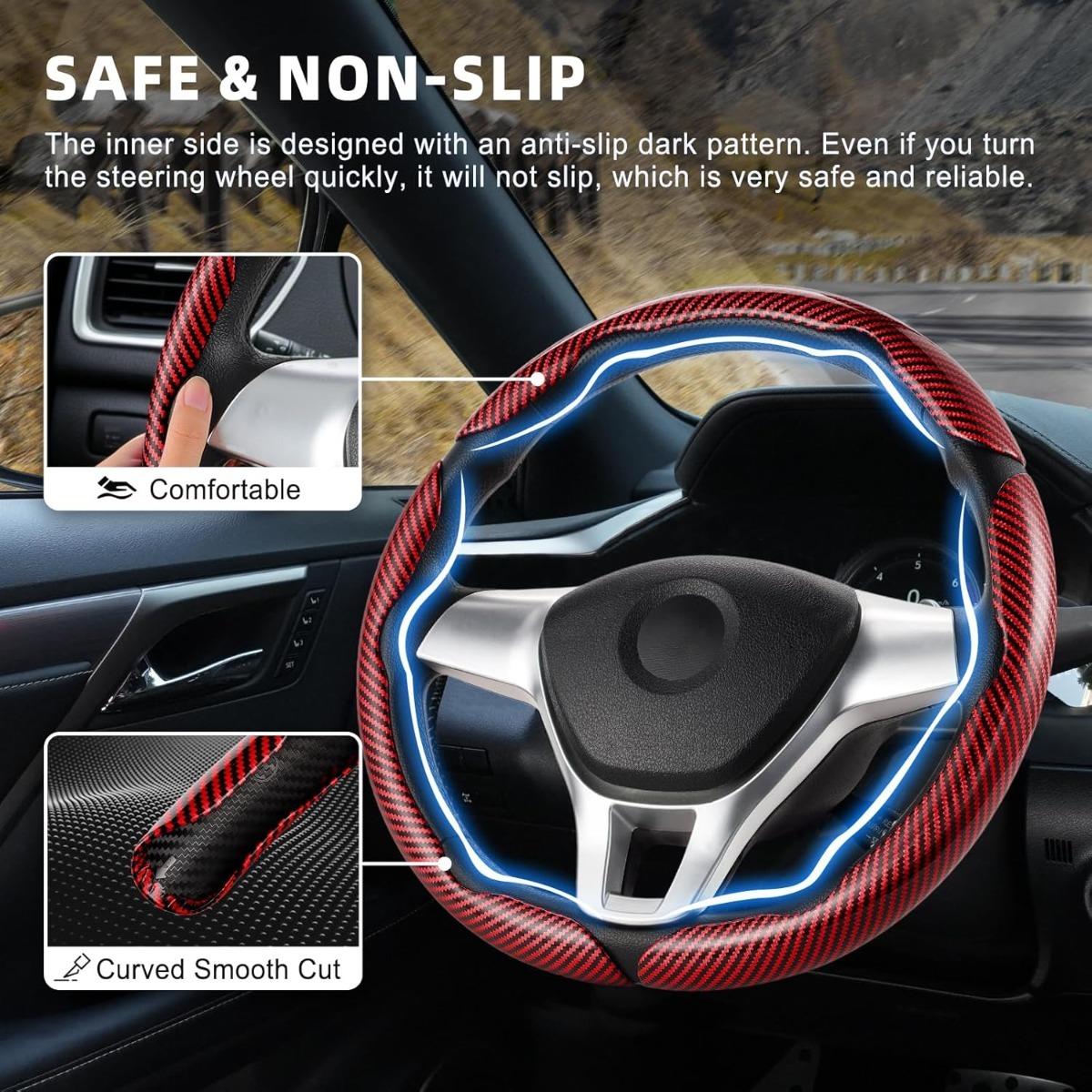 3pcs Carbon Fiber Snap on Steering Wheel Cover Segmented Anti Slip Steering Wheel Protector Butterfly Wing Car Interior Accessories Universal Car Steering Wheel Decoration Car Modification Parts Vehicle Steering Wheel Protective Cover