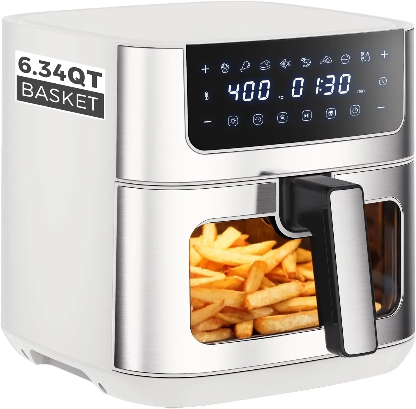 6.34 Quart Air Fryer With Window And 8 Food Presets For Air Fry Roast Reheat Bake Stainless Steel 400 Degrees F Max