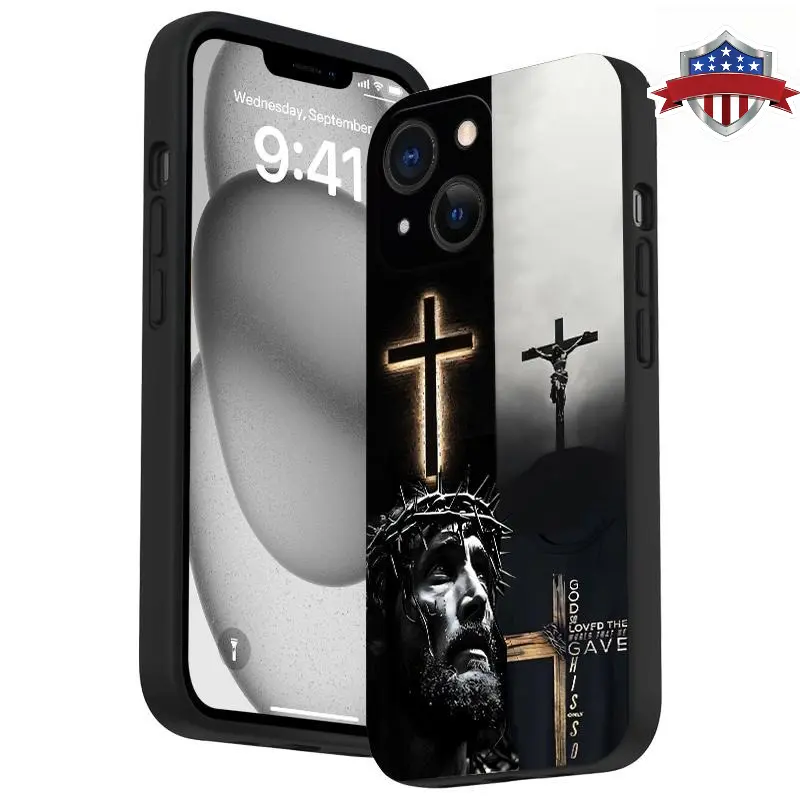 Stylish Jesus Pattern Straight Edge Liquid Silicone Cellphone Cover for Multi-Model iPhone (16 Pro/15/14 Pro Max/13/12/11/XR/XS Plus) - Military-Grade Shockproof, Non-Slip, Raised Edges, Flexible TPU, Durable Protective Accessory With Easy Grip, No Bulk