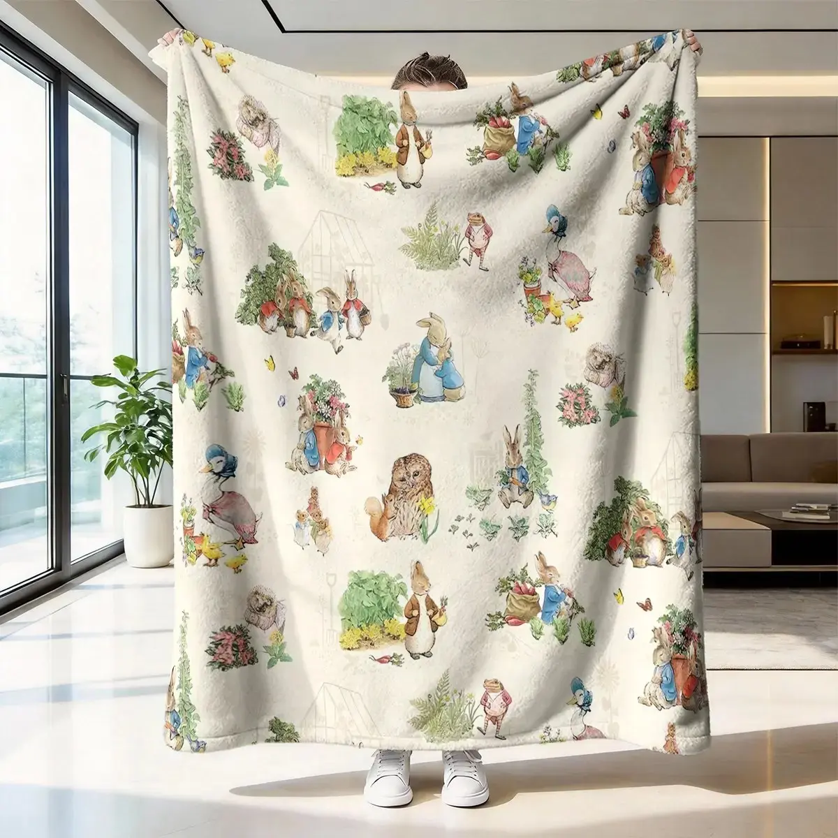 Peter Rabbit Farm Fairy Tale Blanket, High-Weight Flannel Fabric, Soft and Warm, Anti-Wrinkle, Easy Clean, Perfect Gift for Home Decor, Cartoon Pattern Decorative Blanket