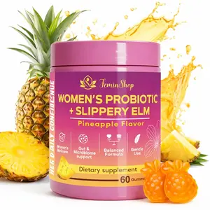 Her Juicy Feminine Probiotics Gummies for Women – All in One Support with Slippery Elm, Prebiotics XOS & Lactobacillus Probiotic Blend for pH Balance, & Dryness – Pineapple Flavor 60 Count Probiotics Women