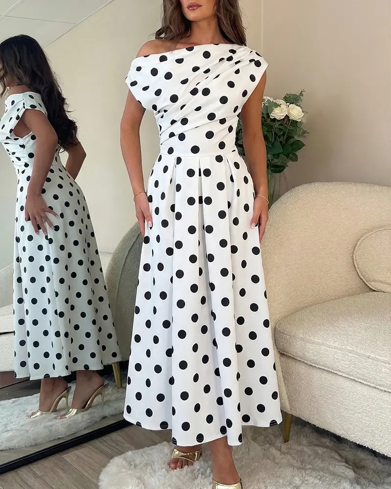 ChicMe Women's Skew Neck Polka Dot Maxi Dress Ruched A-Line Swing Dress Elegant Party Cocktail Dress with Pockets - TikTok Shop ChicMe Women's Skew Neck Polka Dot Maxi Dress Ruched A-Line Swing Dress Elegant Party Cocktail Dress with Pockets - TikTok Shop