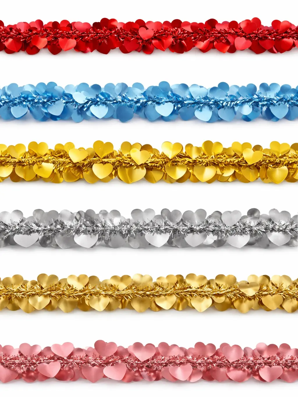 Metallic Heart Garland – Layered Heart Design Shimmering Tinsel Core Lightweight Flexible Reusable Decoration for Valentine’s Day Weddings Birthdays