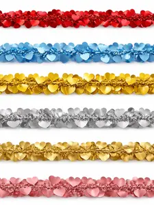 Metallic Heart Garland – Layered Heart Design Shimmering Tinsel Core Lightweight Flexible Reusable Decoration for Valentine’s Day Weddings Birthdays