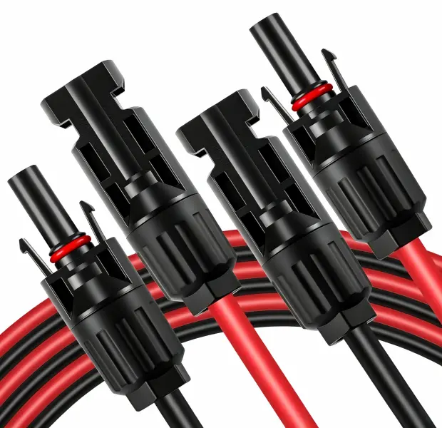 Solar Panel Extension Cable, 10AWG 6mm² Metal Hardware Accessory, 10FT Each Red & Black Double End Waterproof MC4 Connector PV Wire, UV Resistant Heavy Duty Solar Extender Cord for RV Boat Off-Grid Photovoltaic Camping Systems