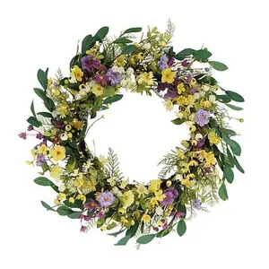 Puleo International 30" Artificial Dogwood & Daisy, Poppy Wreath