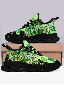 Men's St. Patrick's Day Clover Print Lace Up Sneakers, Fashionable Running Shoes, Casual Comfortable Breathable Sports Running Shoes, All-match Non-slip Sneakers for Daily Wear, Boy