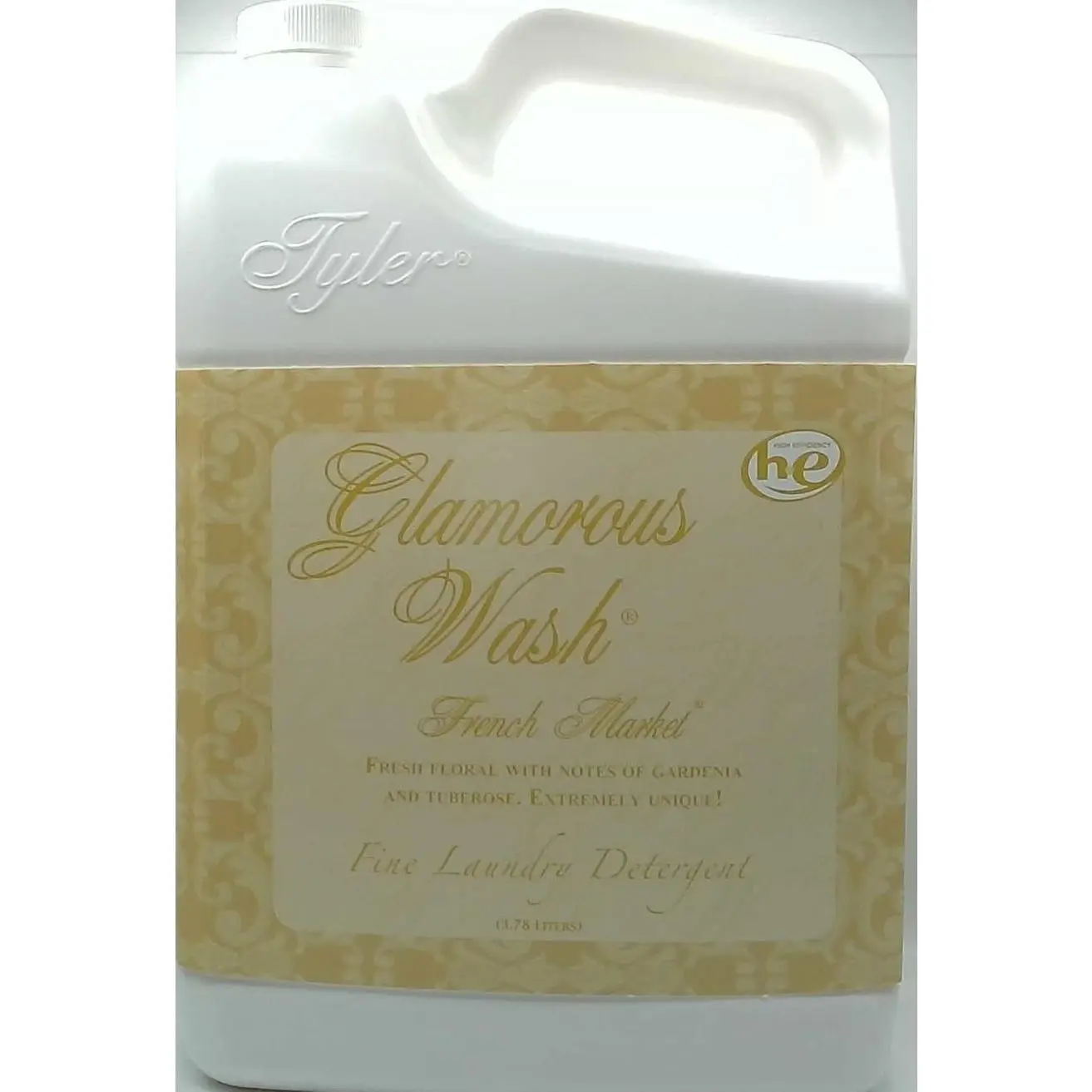 Tyler Candle Company Glamorous Wash Premium Concentrated Laundry Detergent - French Market Scented Laundry, Chemical Free, Biodegradable, Hypoallergenic, All Seasons Machine-Washable Household Cleaner, 3.78L/128oz, Long-Lasting Fresh Aroma