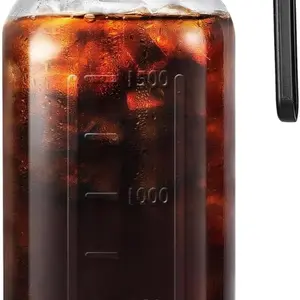 Glass Pitcher with Lid - 2 Quart (64oz) - wide mouth Mason Jar Water Jug, Airtight & Leak-proof jar, Heavy duty glass container for Cold Brew Iced Coffee, milk, Tea, and Ice Juices