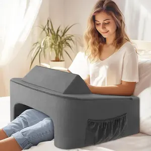 Reading Pillow for Sitting in Bed Adult Size,  Pillow for Bed Sitting Up, Memory  Gaming Pillow, Lap Pillow with Triangular Pillow, Grey Bed Desk for Laptop and Writing/Gaming