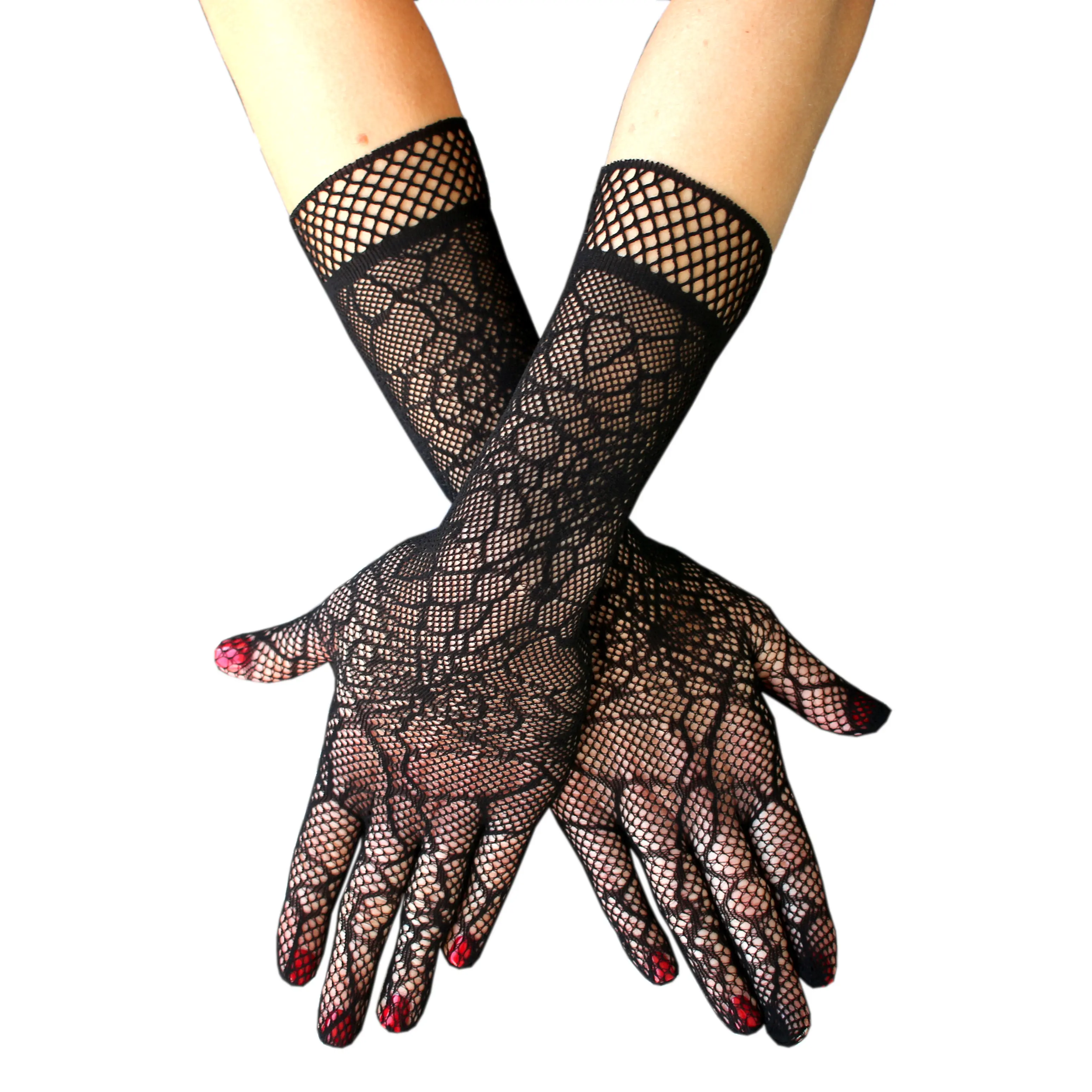 Spiderweb Fishnet Gloves – Gothic Lace Arm Warmers for Witch Cosplay, Grunge, Emo, Vampire, Halloween Costume