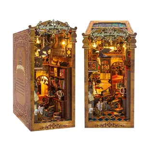 [Magic Library]Book Nook Kit Magic Store Dollhouse Booknook Bookshelf Insert Decor Alley DIY Miniature House Kit Miniature Furniture with Led Light Crafts for Adul