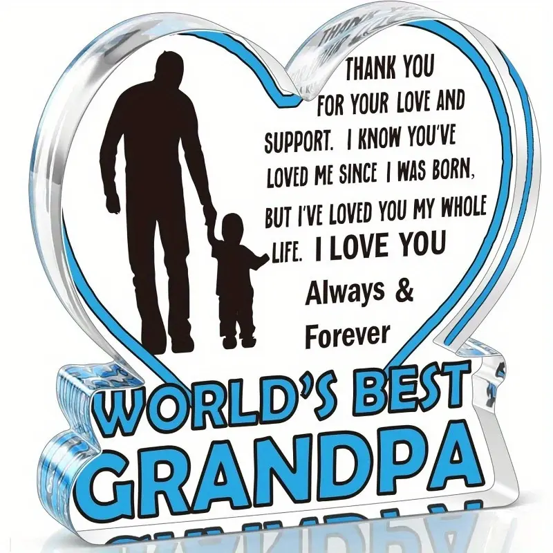 Grandpa Heart Acrylic Desktop Plaque Gift, Christmas Grandfather and Grandson Gift, Dad Grandfather and Grandson Gift, Birthday Decoration Sign, Creative Desktop Decoration