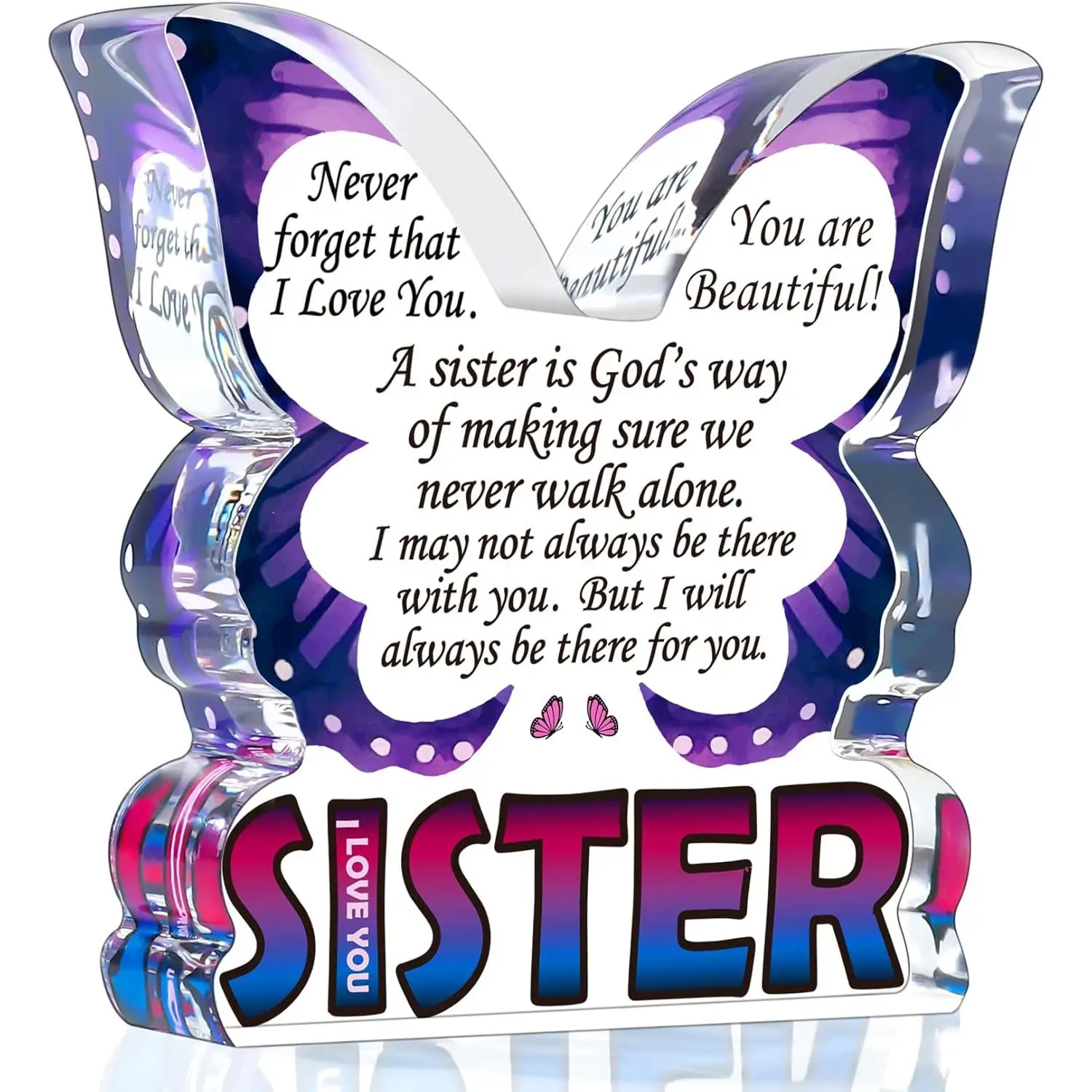 Mothers Day Sisters Birthday Gifts from Sister, Unique Big Sister Gifts for Mothers Day, Best Sister Ever Gift Ideas, Thank You Gifts for Bonus Sister In Law, Butterfly Desk Decor Acrylic Plaque Sign