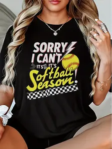 Wo's Softball T-Shirt - Funny "Sorry I Can't It's Softball Season" Saying with Baseball & Lightning Bolt Design - Heavyweight 180gsm Tee Suitable for Players and Fans, Team Spirit Wear, Gift for Coaches, Casual Round Neck Top