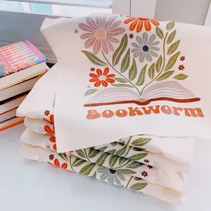 Bookworm abstract floral tote bag l Reader book bag