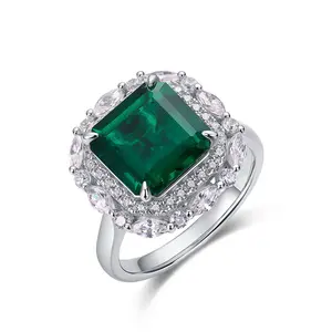 Loysun 4CT Square Emerald Convertible Ring & Necklace Set, Lab-Grown Gemstone in Sterling Silver 925, Luxury Jewelry for Party Wedding, Christmas Anniversary Gift for Women