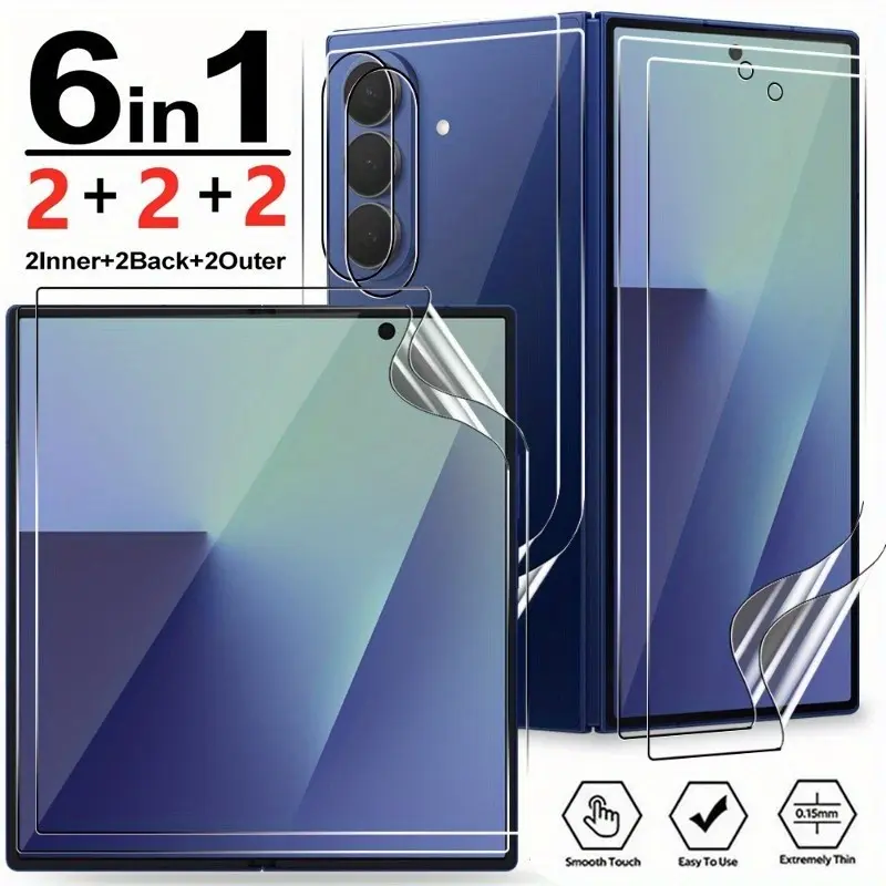 6IN1 For Samsung Galaxy Z Fold 7/6/5/4/3 Smartphone Durable Shockproof Protection Kit Casing, Includes Protective Screen & Outer Back Covers, HD Transparent Anti-Fingerprint Full Coverage, Accessories, Screen Protector