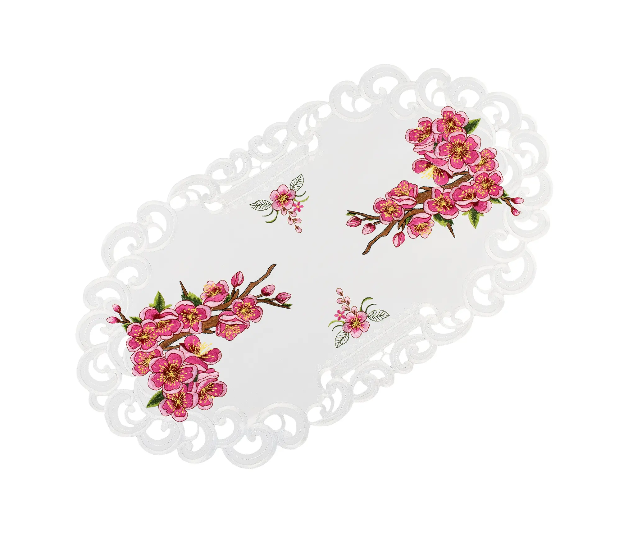 Linens Art And Things - Classic, Wrinkle-Resistant, Durable All-Seasons Cherry Blossom Kitchen Linen Table Runner for Easter Gatherings