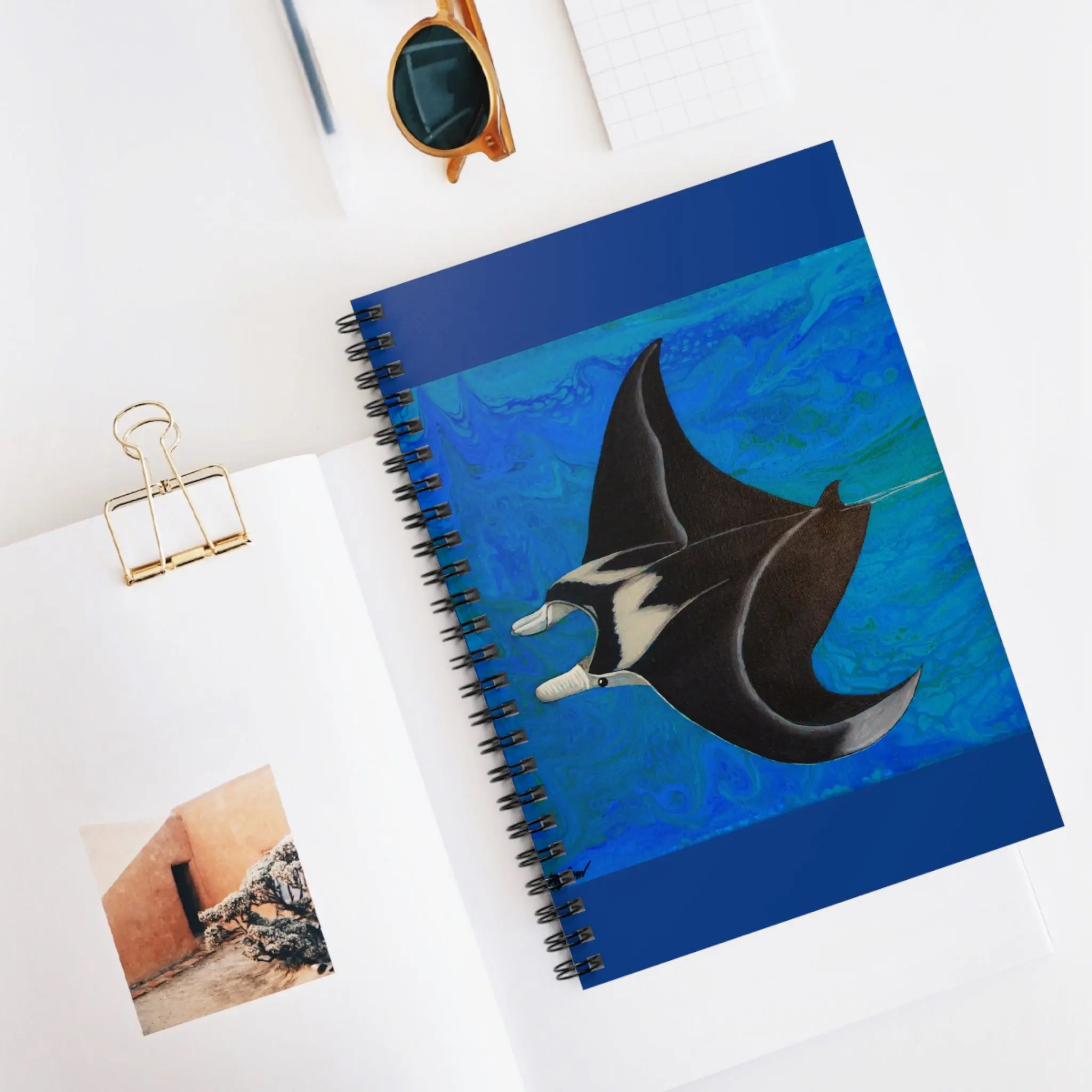 Animal Characters Colorful Manta Ray Ocean Blue Ruled Spiral Notebook, Office Stationery Supplies, Animal Characters Notebooks, Colorful Animal Notebooks