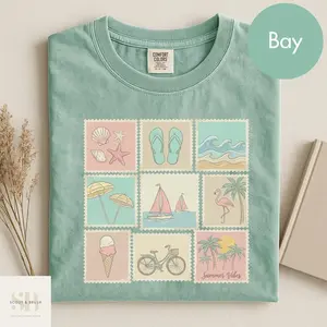 Comfort Colors Vintage Summer Vibes Stamps TShirt, Retro Beach Vibes Trendy Summer Graphic Tee, Vintage Summer Vacation Stamp T Shirt