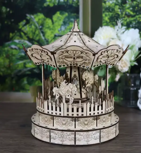 3d Wooden Puzzle Carousel Music Box HandmadeAssembly Model Kit Holidays Birthdays Christmas Gifts