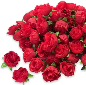 100Pcs 1.5" Red Silk Mini Rose Heads Artificial Flowers for Wedding Bouquets Flower Home &