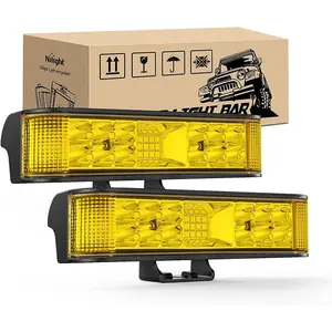 Nilight Amber Glow Side Shooter LED Light Bar Pods - 2PCS 6.5in Mountable Weatherproof Off Road Lightbar, 60W Output Flood Spot Beam Combo, Aluminum Alloy Auxiliary Fog/Driving Lights for Trucks