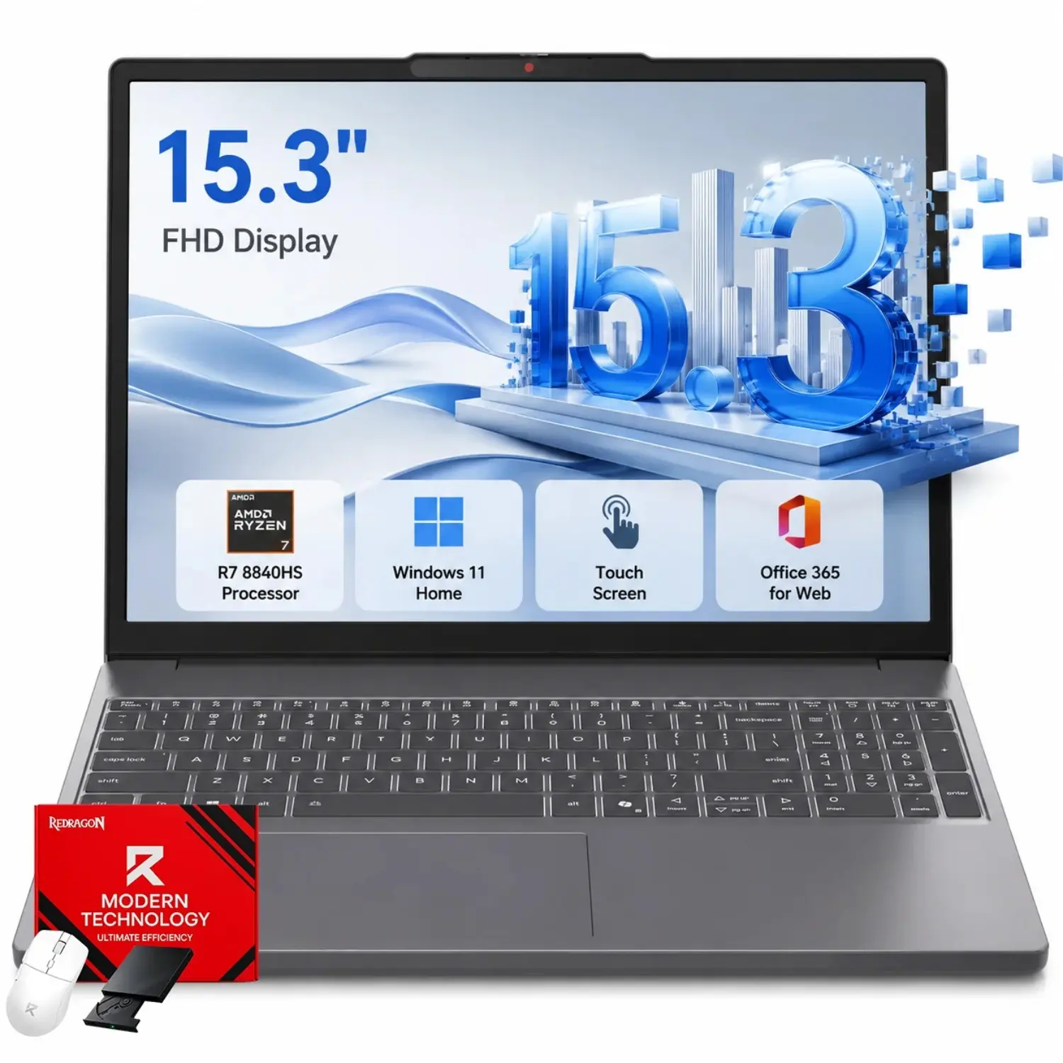 Lenovo IdeaPad Slim 3 15" Touchscreen Laptop, AMD Ryzen 7 8840HS, 16GB RAM, 512GB SSD, Windows 11 Home, AMD Radeon 780M Graphics, 1080p IR Webcam, Office 365 for the Web