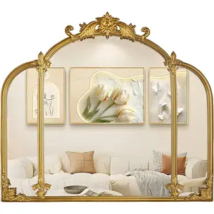 24"x22"  Arch Wall Mirror,  Ornate Baroque Mirror with Metal Frame, Decorative  Mirror for Dresser, Bedroom, Bathroom, Fireplace, Entryway, Hallway