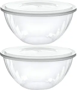 Disposable 48 Ounce Round Crystal Clear Plastic Serving Bowls With Lids, Party Snack or Salad Bowl, Chip Bowls, Snack Bowls, Candy Dish, Salad Container Pack of 2
