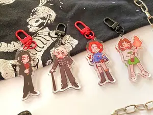 My Chemical Romance Chibi charms in punk rock style, anime and cartoon-inspired, perfect for bracelets, keychains, and jewelry, MCR