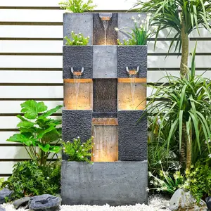 45.3 Inch Garden Water Fountains Outdoor for Garden, Patio, Backyard, Deck, Porch and Home Art Decor, 3 Tiers Modern Cascading Outdoor Waterfall Fountain with Lights